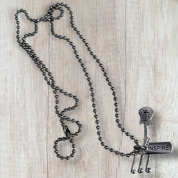 Hand Crafted Necklace INSPIRE Dog Tag Charms Guitar Musical Note Tibetan Pendant - Picture 2 of 6